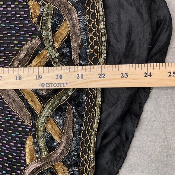 Unbranded Blouse Women Medium Black Gold Multi All Bead Floral Diamond Silk VTG - Picture 9 of 12